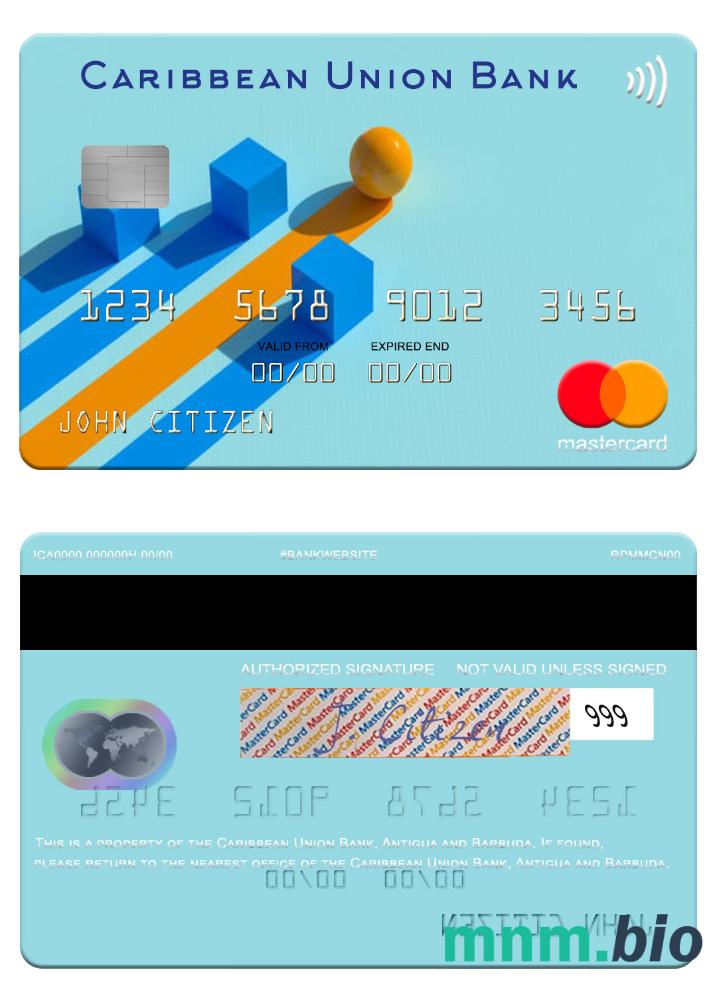 Antigua and Barbuda Caribbean Union Bank przykład karty mastercard w formacie PSD